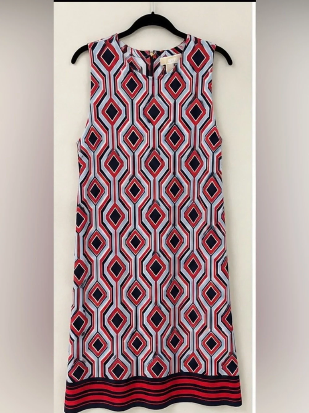 Michael Kors Red, Navy & White Geometric Pencil Skirt